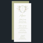 Whimsical Pastel Wildflower Monogram Crest Wedding Menu<br><div class="desc">Introducing our whimsical pastel wildflower crest wedding menu with a colourful vintage wildflower monogram crest design! This menu card is perfect for those who want to add a touch of playful whimsy to their special day. The design features a variety of greenery and wildflowers in various pastel shades of pink,...</div>