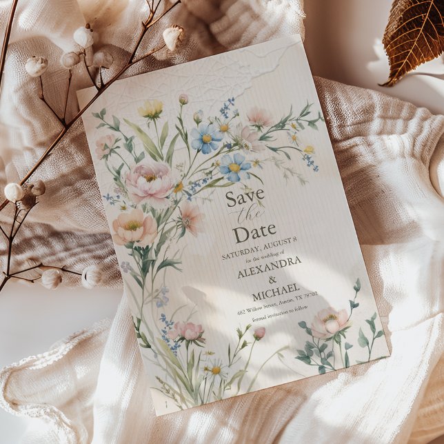 Whimsical Pastel Wildflower Wedding Save The Date (Creator Uploaded)