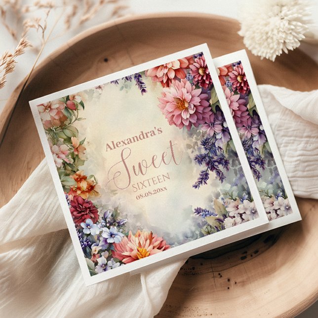 Whimsical Pastel Wildflowers Sweet 16 Napkin (Creator Uploaded)