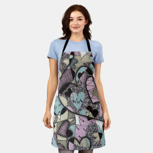 Whimsical Pastel Zentangle Hearts Doodle Pattern A Apron