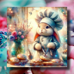 Whimsical Pastry Chef Easter Bunny Holiday Card