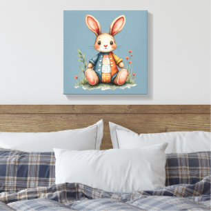 Whimsical Patchwork Bunny Cottagecore Woodland Canvas Print