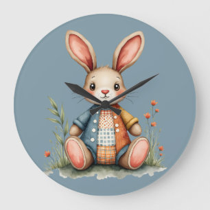 Whimsical Patchwork Bunny Cottagecore Woodland Large Clock