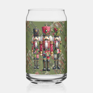 Whimsical Patchwork Christmas Nutcracker Trio Can Glass