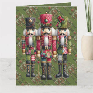 Whimsical Patchwork Christmas Nutcracker Trio Card