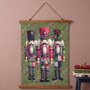 Whimsical Patchwork Christmas Nutcracker Trio Hanging Tapestry