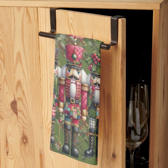 Whimsical Patchwork Christmas Nutcracker Trio Kitchen Towel (Thirds Fold)
