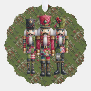 Whimsical Patchwork Christmas Nutcracker Trio Ornament Card