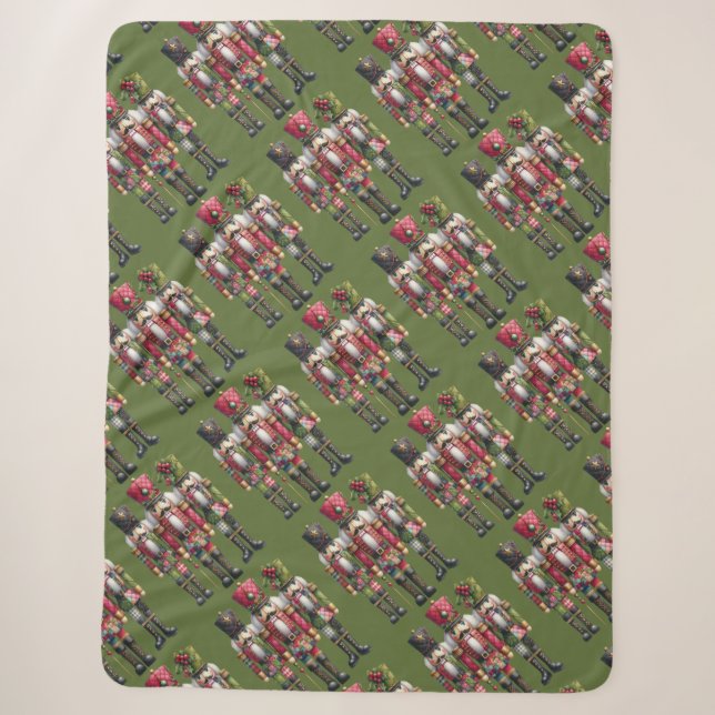 Whimsical Patchwork Christmas Nutcracker Trio Sherpa Blanket (Front)