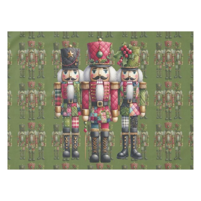 Whimsical Patchwork Christmas Nutcracker Trio Tablecloth (Front (Horizontal))