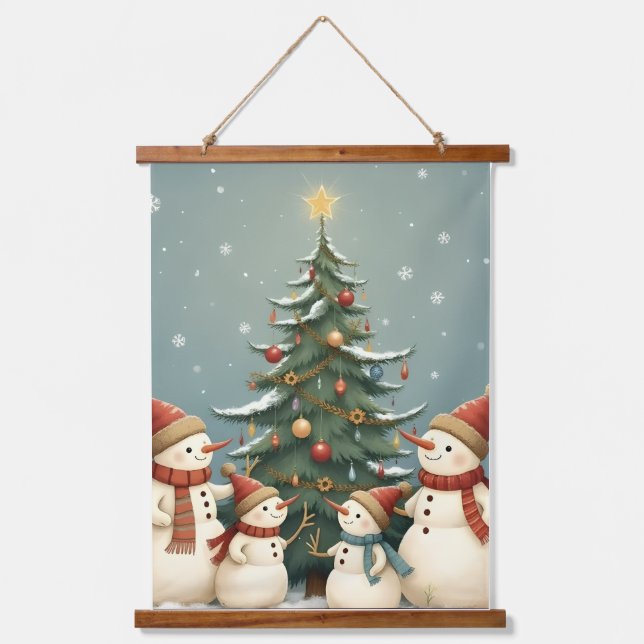 Whimsical Patchwork Christmas Teddy Bear Hanging Tapestry (Front)