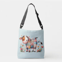 Whimsical Patchwork Cow With Floral Accents