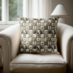 Whimsical Patchwork Dog Pattern Throw Pillow