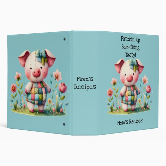 Whimsical Patchwork Pig in Floral Garden Binder (Background)