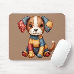Whimsical Patchwork Puppy Cottagecore Folk Art Mouse Pad