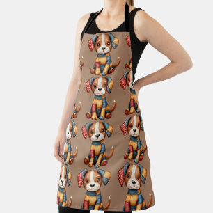 Whimsical Patchwork Puppy Folk Art Cottagecore  Apron