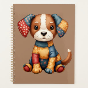 Whimsical Patchwork Puppy Folk Art Cottagecore Planner