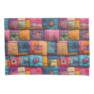 Whimsical Patchwork Quilt Pattern: Colorful Design Pillowcase