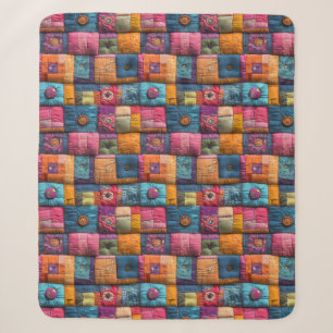 Whimsical Patchwork Quilt Pattern: Colorful Design Sherpa Blanket