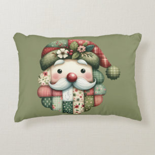 Whimsical Patchwork Santa Folk Christmas Accent Pillow