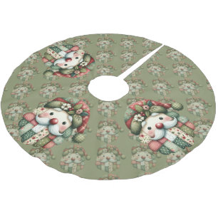 Whimsical Patchwork Santa Folk Christmas Brushed Polyester Tree Skirt
