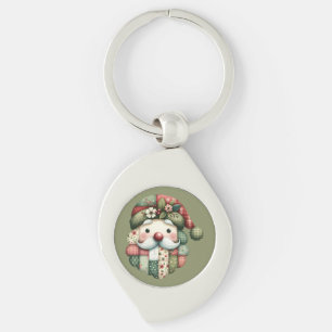 Whimsical Patchwork Santa Folk Christmas Keychain