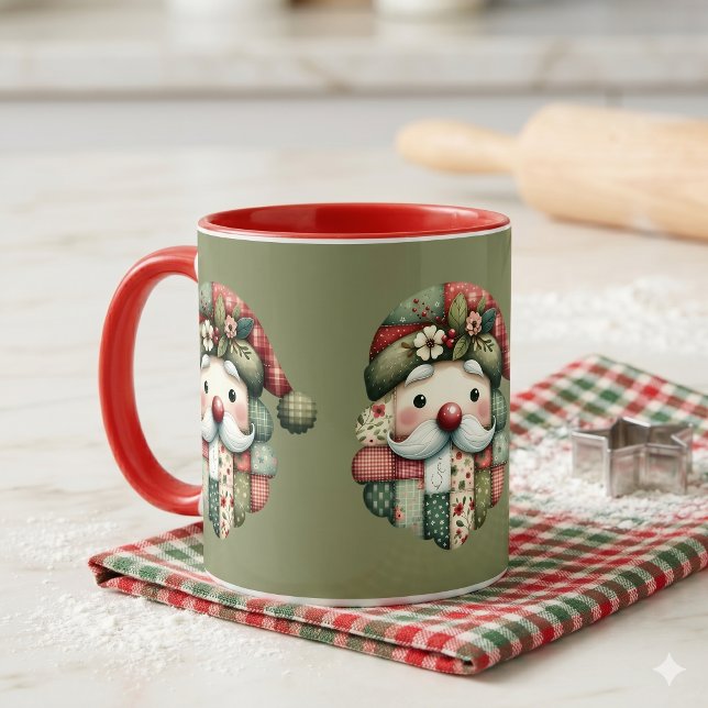 Whimsical Patchwork Santa Folk Christmas Mug (Whimsical Patchwork Santa Folk Christmas Mug)