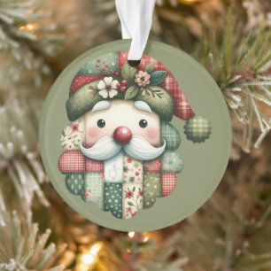 Whimsical Patchwork Santa Folk Christmas Ornament