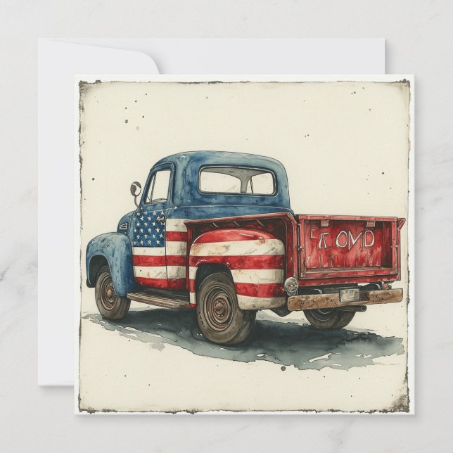 Whimsical Patriot Pickup: Vintage  Glory Holiday Card (Front)