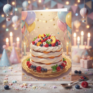 Whimsical Pavlova Cake Happy Birthday Card