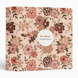 Whimsical Peach Brown Floral Pattern Binder