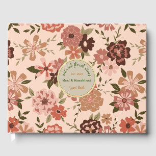 Whimsical Peach Brown FloralVacation Bed Breakfast Guest Book