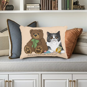 Whimsical Peach Cute Grey Cat Teddy Bear Humour Accent Pillow