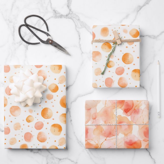 Whimsical Peach Dots Birthday Wrapping Paper Sheet (Front)