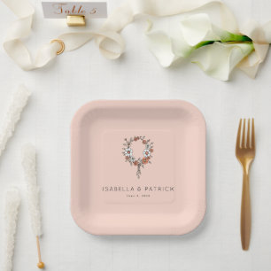 Whimsical Peach Floral Wreath Paper Plate