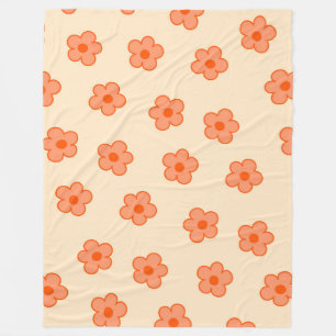 Whimsical Peach & Orange Floral Retro, Cheerful, Fleece Blanket