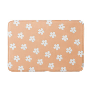 Whimsical Peach & White Floral Retro, Cheerful Bath Mat