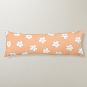 Whimsical Peach & White Floral Retro, Cheerful Body Pillow