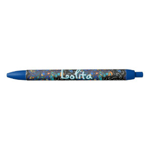 Whimsical Peacock Chalk Pastel Bird Personalized Blue Ink Pen