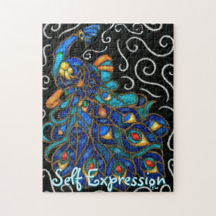 Whimsical Peacock Chalk Pastel Bird Personalized Jigsaw Puzzle