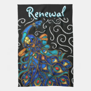 Whimsical Peacock Chalk Pastel Bird Personalized Kitchen Towel