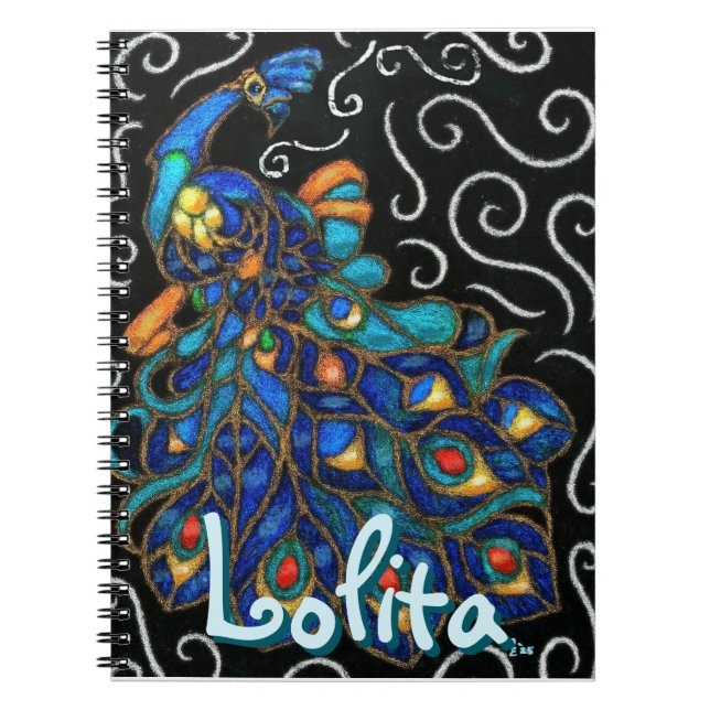 Whimsical Peacock Chalk Pastel Bird Personalized Notebook (Front)