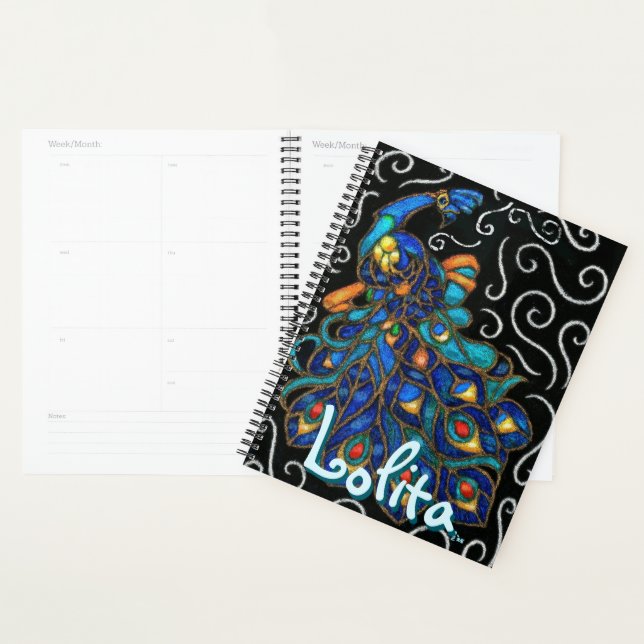Whimsical Peacock Chalk Pastel Bird Personalized Planner (Display)