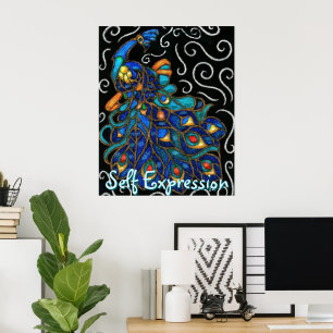 Whimsical Peacock Chalk Pastel Bird Personalized Poster