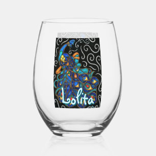 Whimsical Peacock Chalk Pastel Bird Personalized Stemless Wine Glass
