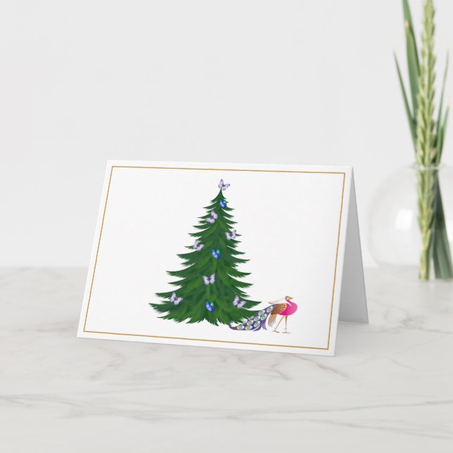 Whimsical Peacock Christmas Card (Front)