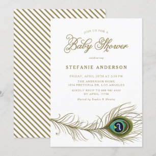 Whimsical Peacock Feather Baby Shower Invitation