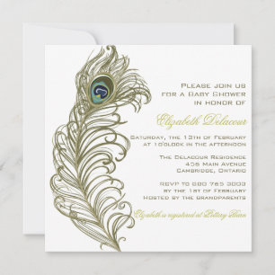 Whimsical Peacock Feather Baby Shower Invitation