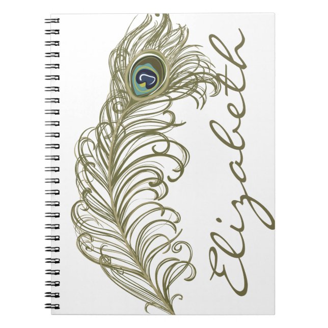 Whimsical Peacock Feather Personalized Notebook (Front)