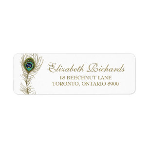 Whimsical Peacock Feather Return Adresse Label